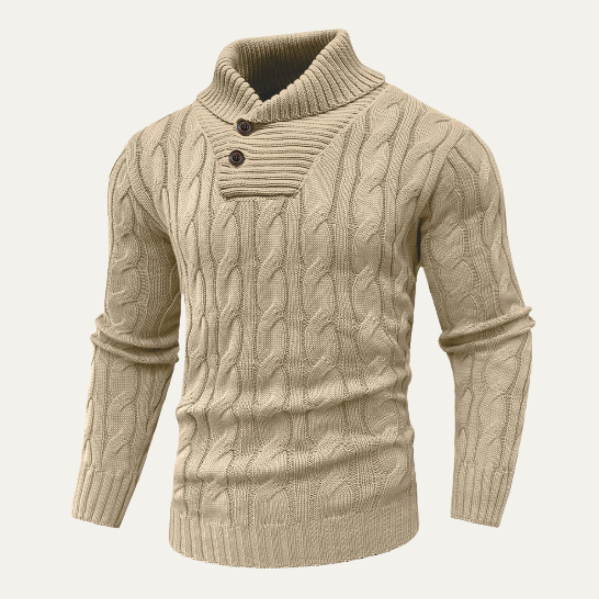 The Bevagna Men’s Cable Knit Shawl Collar Button Neck Sweater