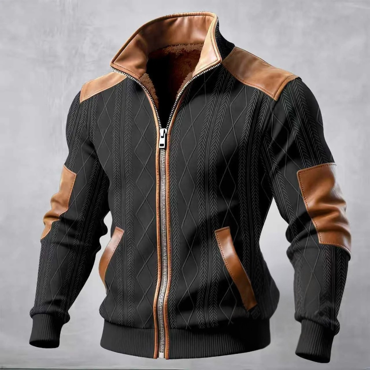 The Glenmeadow Men's Warm Fleece Lined Cable Knit Zip Up Sweater Jacket