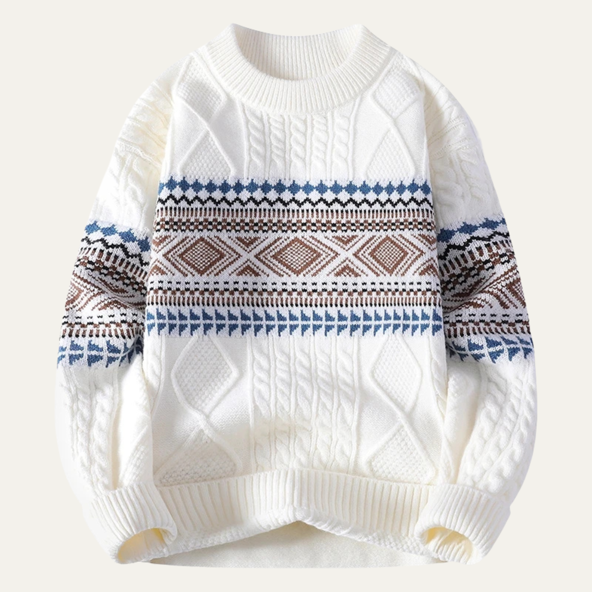 The Crestmoor Men’s Knit Warm Crewneck Sweater with Nordic Pattern