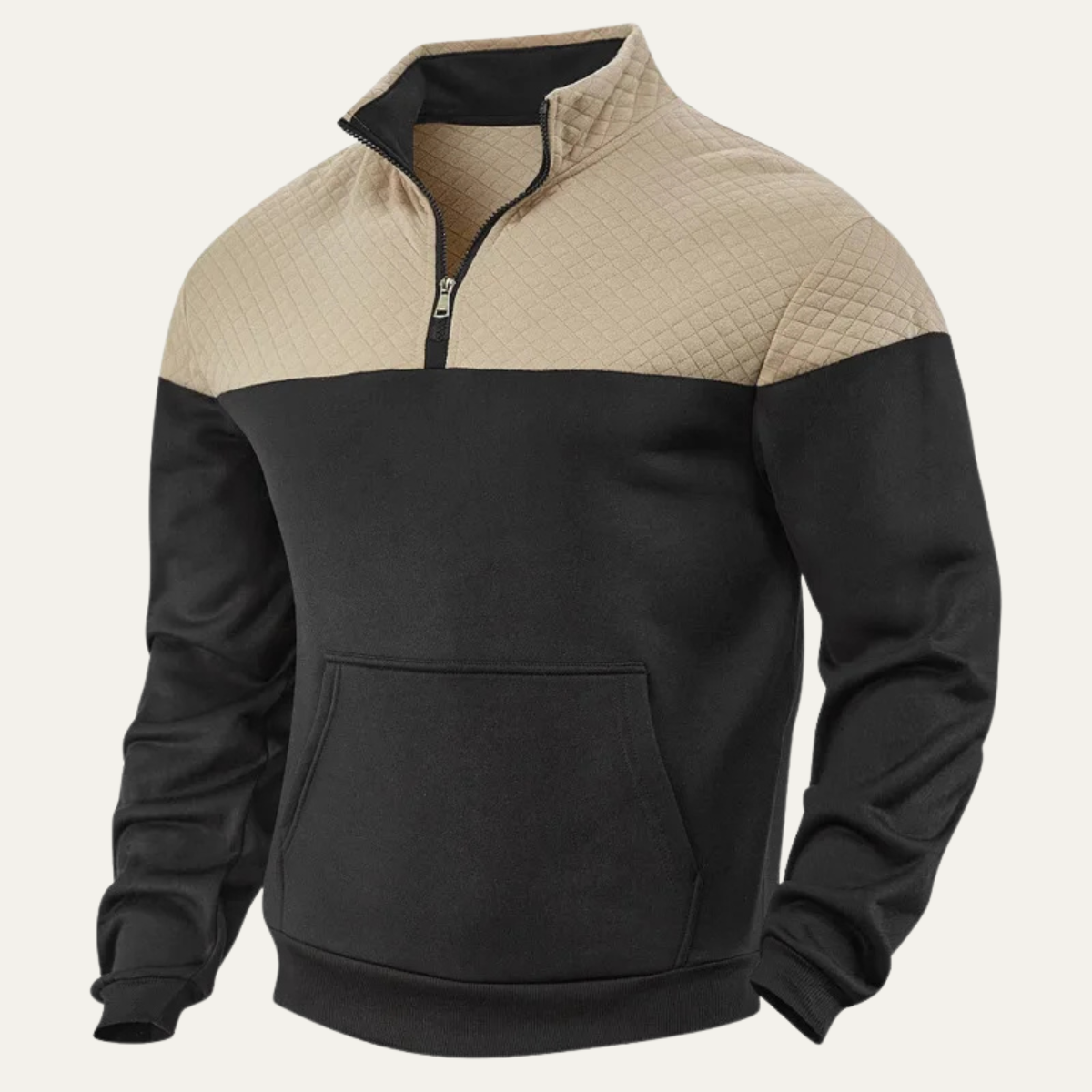 The Montfield Men's Quilted Stand Collar Color Block Half Zip Sweater