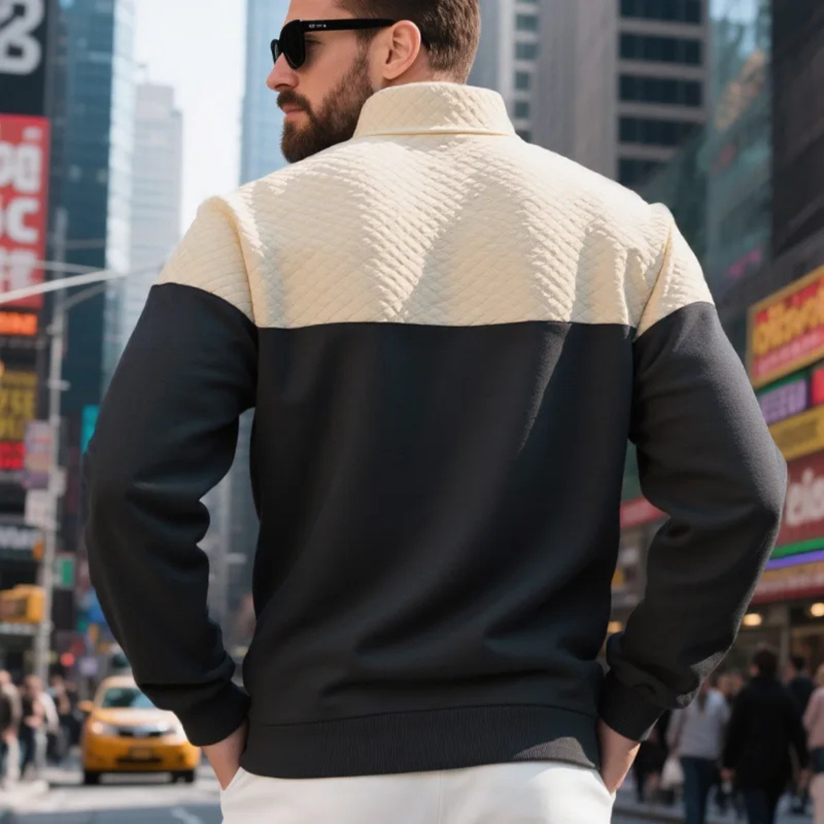 The Montfield Men's Quilted Stand Collar Color Block Half Zip Sweater