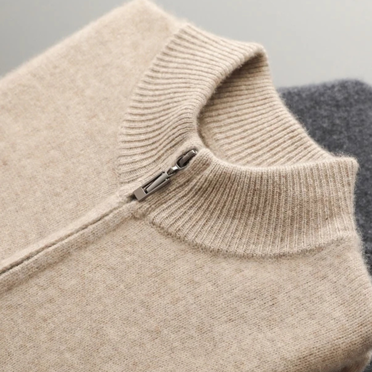 The Maplecrest Men's Merino Mock Neck Cashmere Zip Up Cardigan