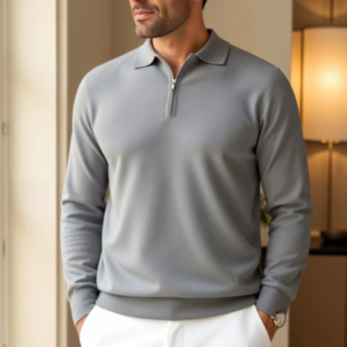 The Whitmore Men’s Modern Quarter Zip Knit Polo Sweater