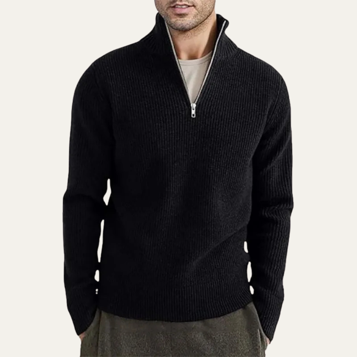 The Hawkington Men's Ribbed Warm Mock Neck Half Zip Knit Sweater