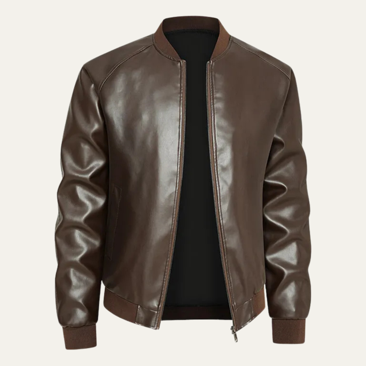 The Ashfield Park Men’s Casual Faux Leather Biker Jacket with Stand Collar