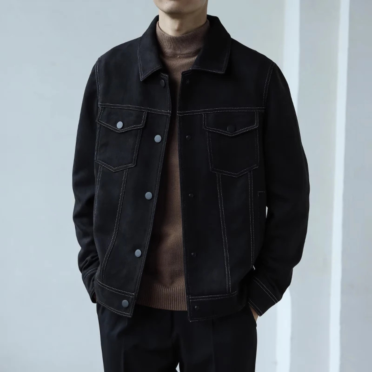 The Westmount Men’s Retro Suede Classic Button Up Jacket