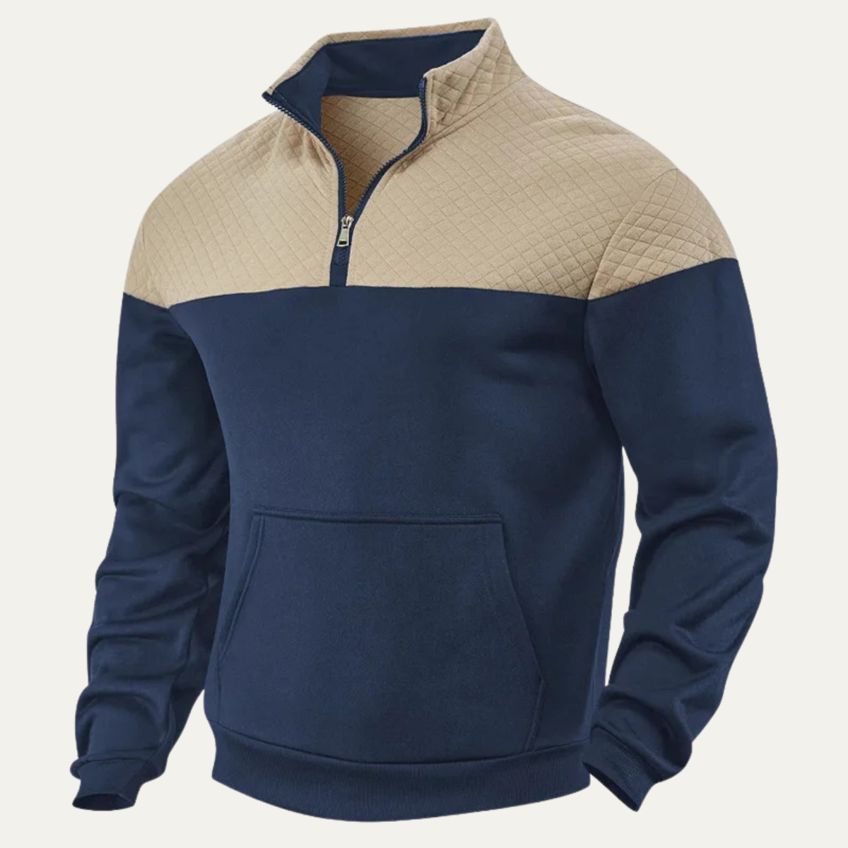 The Silverpark Men's Quilted Casual Color Block Half Zip Sweater