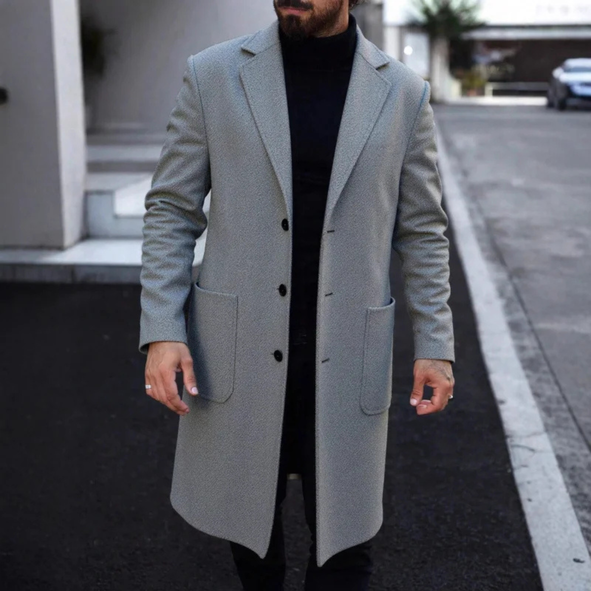 The Richmond Men’s Classic Winter Slim Fit Wool Overcoat