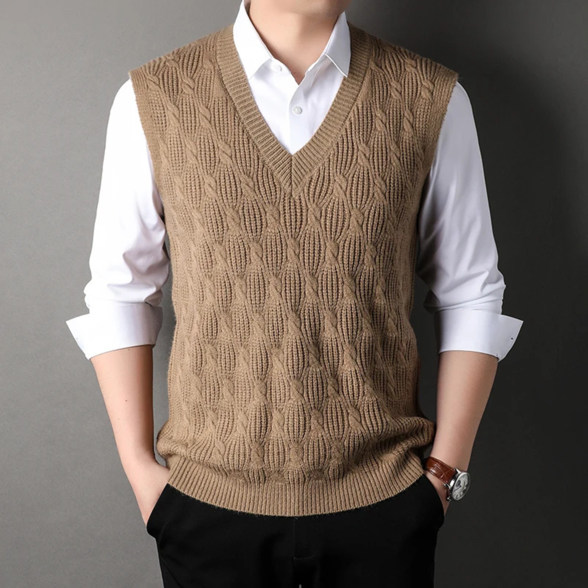 The Alberobello Men’s Warm Textured Knitted V Neck Vest