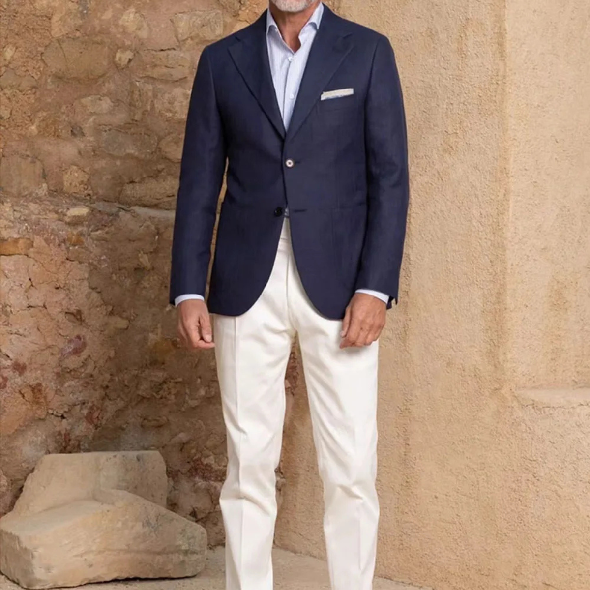 The Viareggio Men’s Two Piece Suit – Notch Lapel Single Breasted Jacket with White Pants