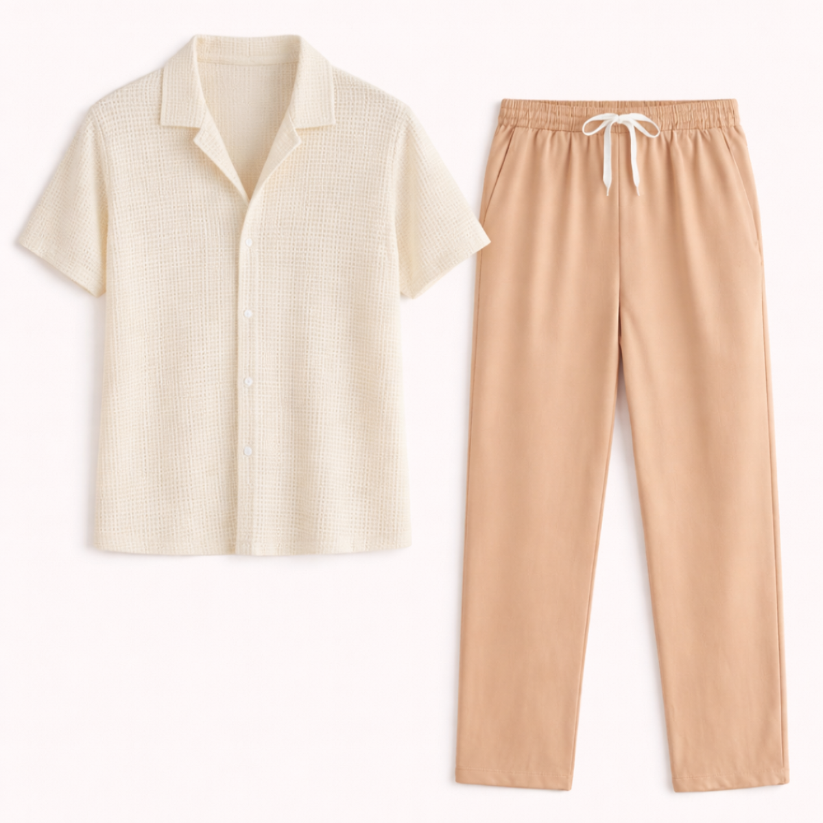 The Timbercrest Park Men’s Textured Button Up Casual Set – Shirt & Pants