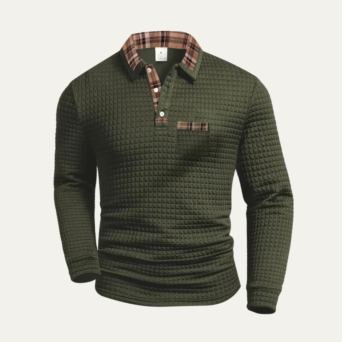 The Saturnia Men’s Waffle Knit Polo Sweater with Plaid Collar