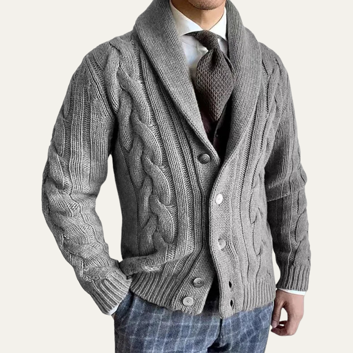 The Verona Men’s Warm Button Up Cable Knit Shawl Collar Cardigan