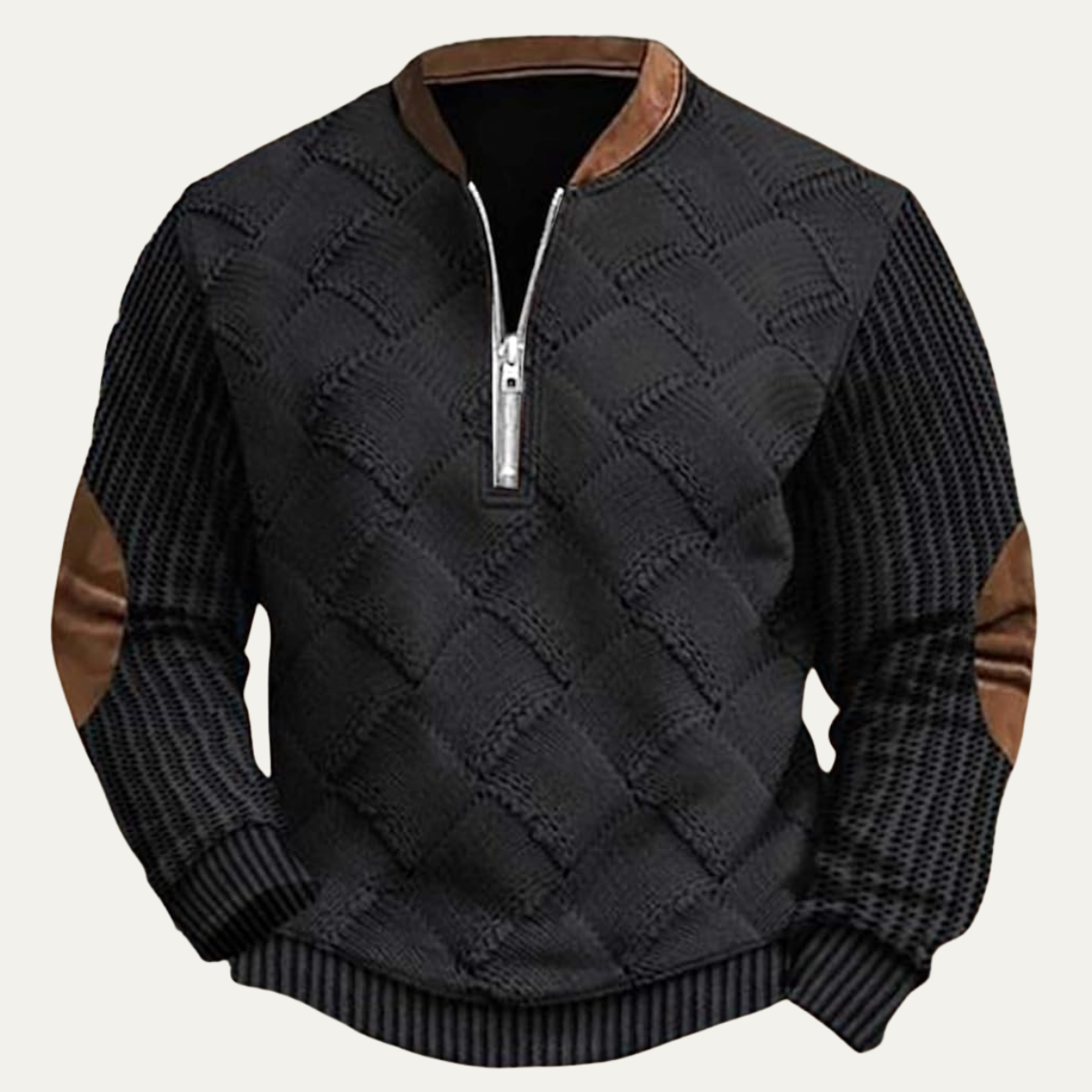 The Bologna Men’s Warm Patterned Half Zip Sweater with Elbow Patches