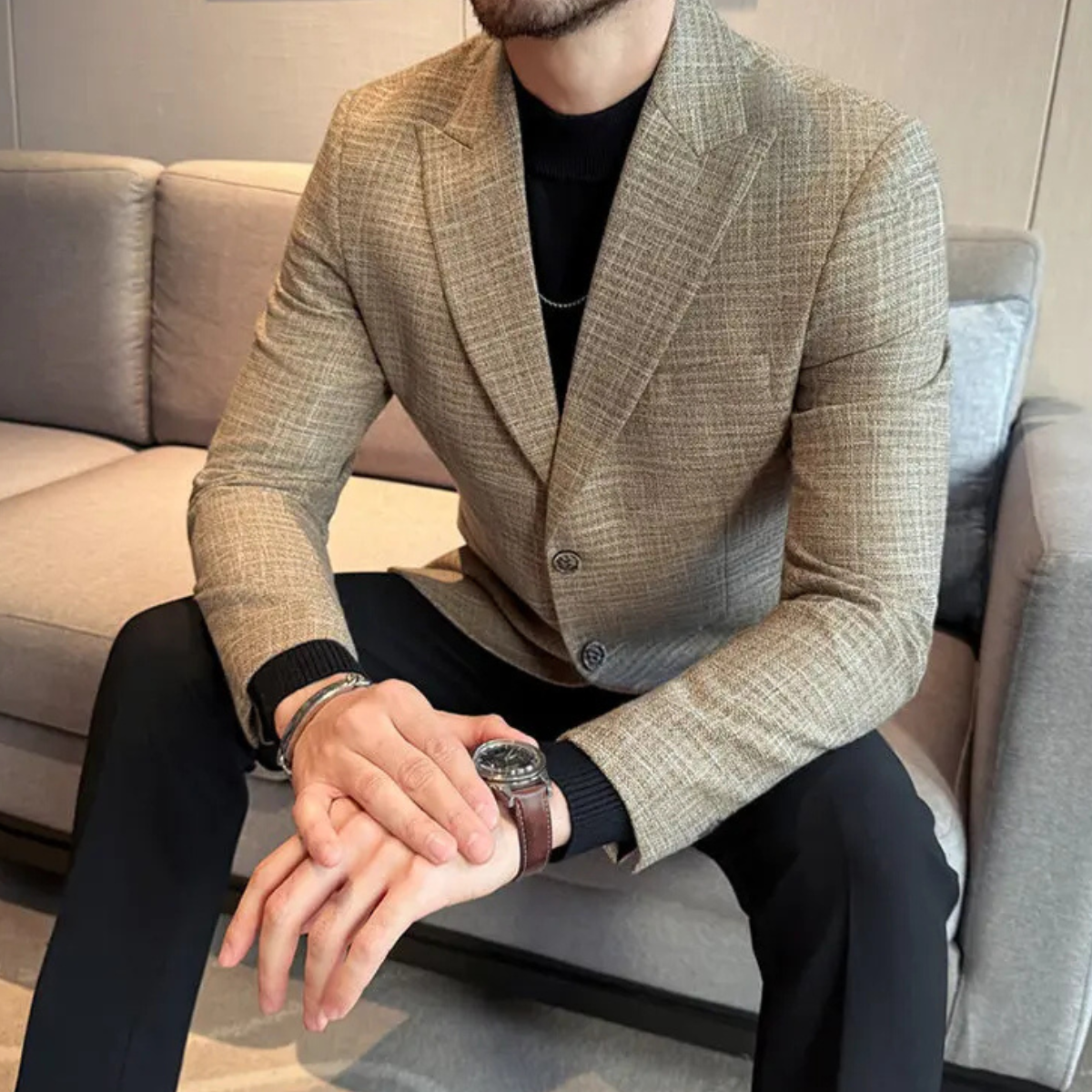 The Broadmoor Men’s Classic Vintage Checkered Wool Blazer