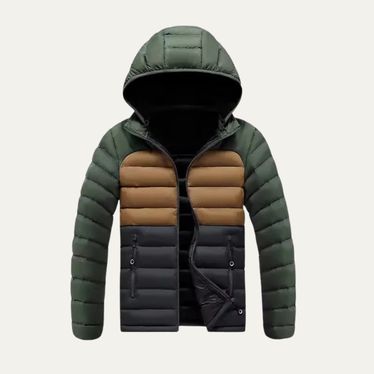 The Ridgewind Men’s Winter Contrast Color Puffer Jacket With Detachable Hood