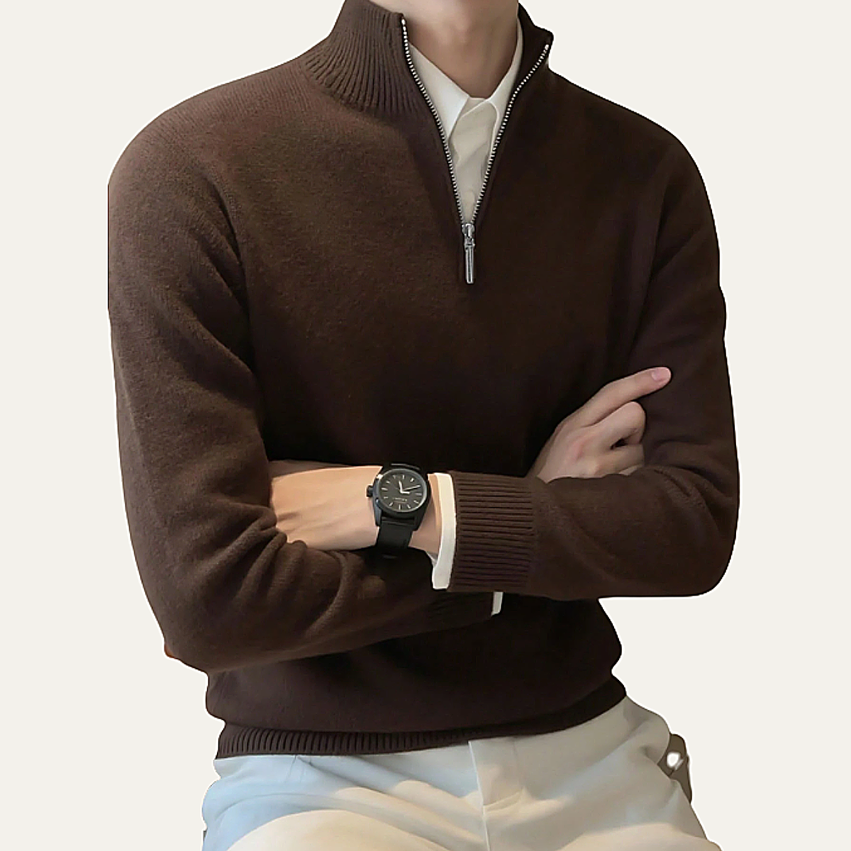 The Foxhaven Men's Cashmere Mock Neck Half Zip Knit Sweater