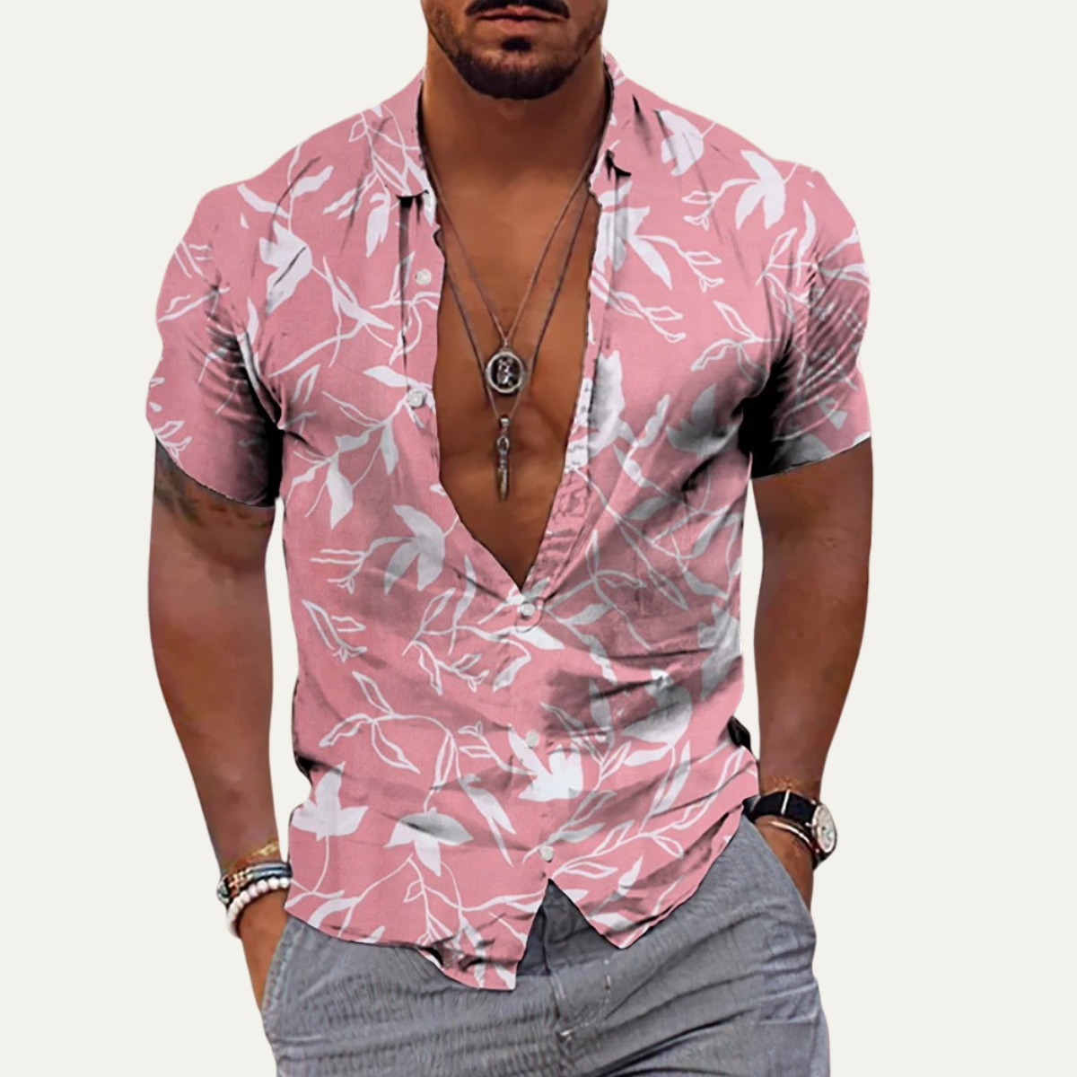 The Maple Gate Men’s Holiday Tropical Coconut Print Hawaiian Beach Shirt