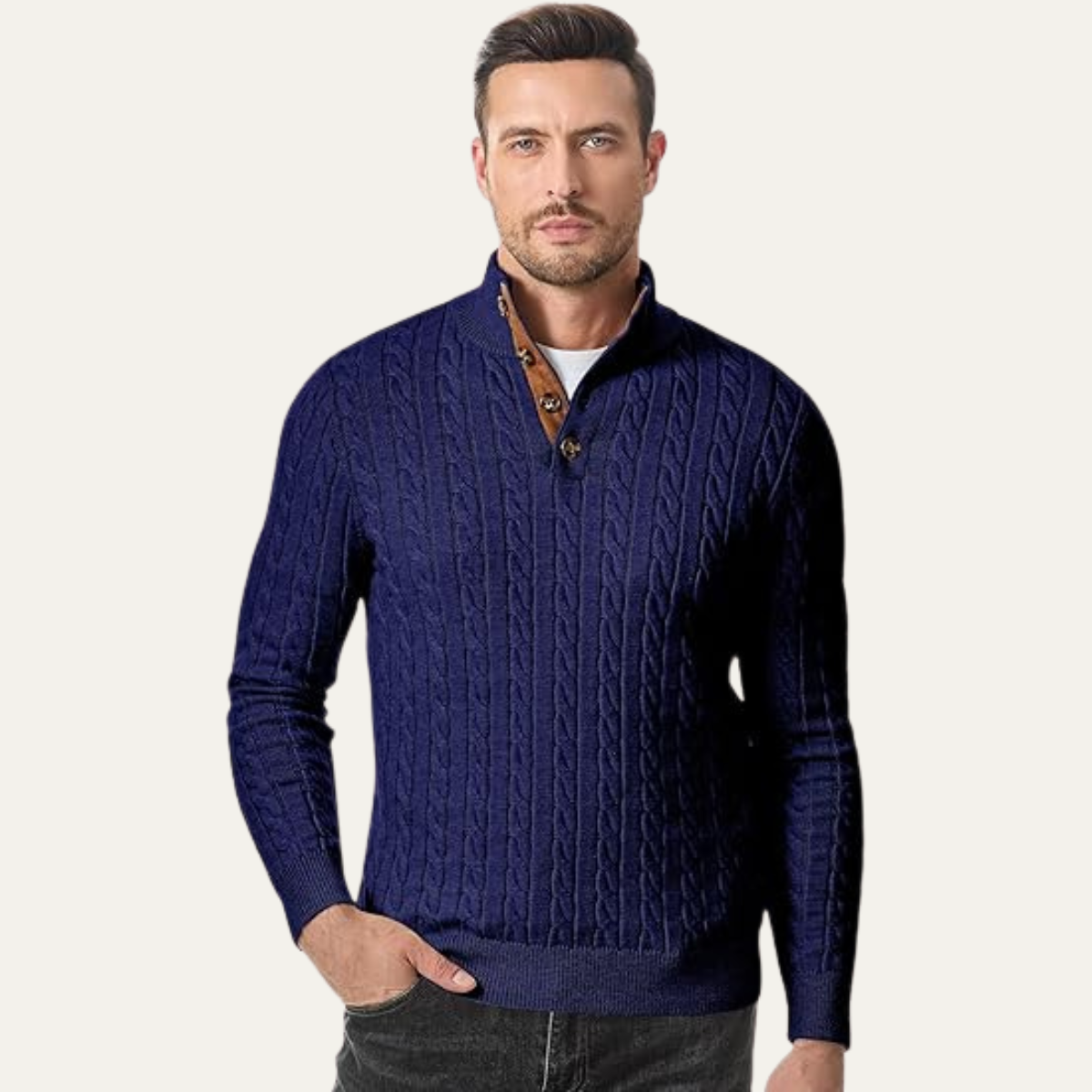 The Stamford Men's Cable Knit Collar Stand Sweater