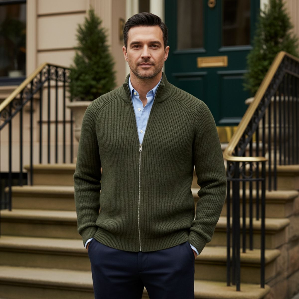 The Richmond Men’s Elegant Merino Wool Zip Up Cardigan