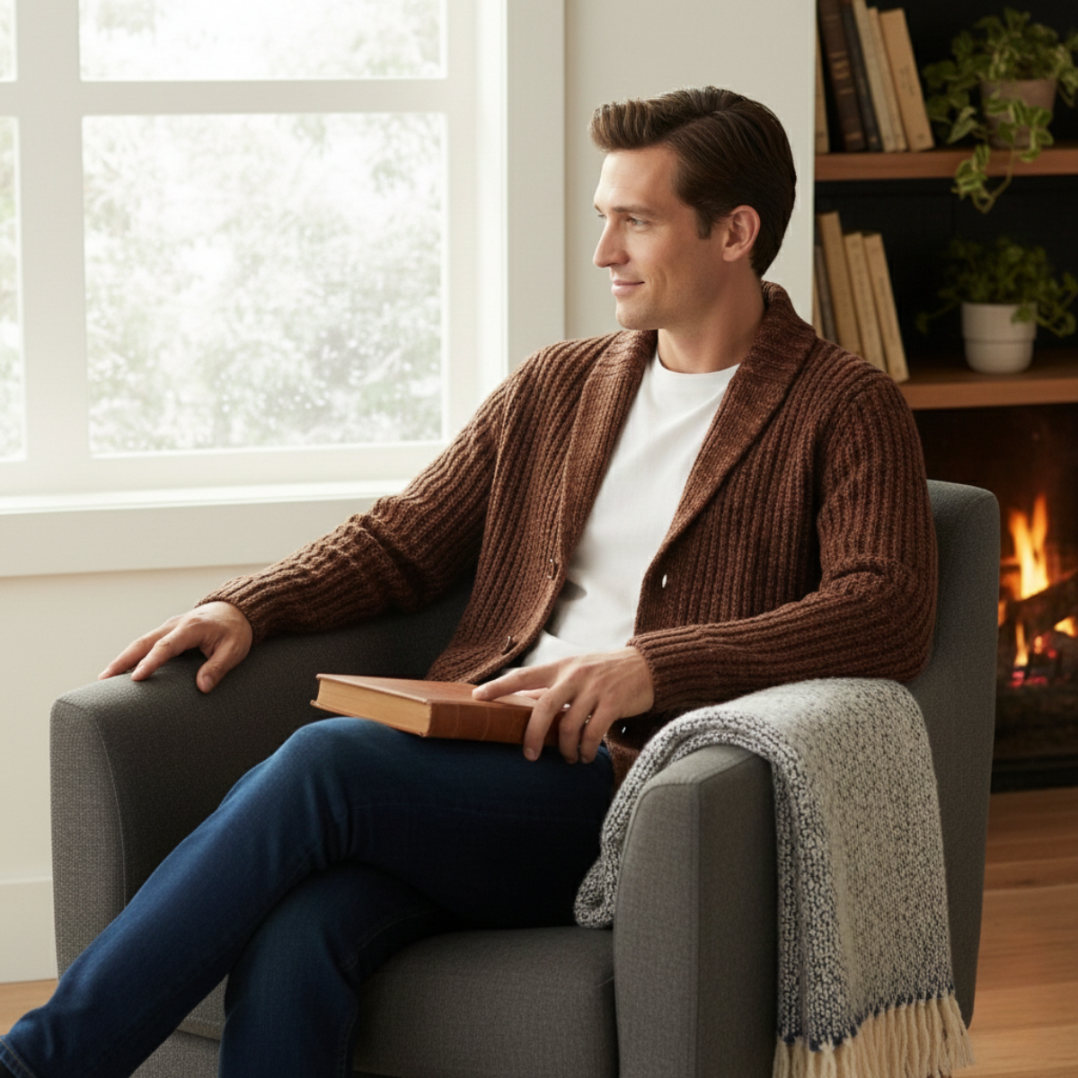 The Montpellier Men’s Chunky Knit Shawl Collar Cardigan