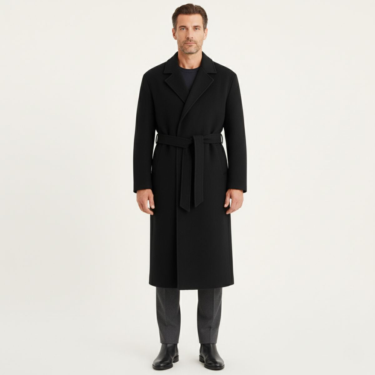 The Whitechapel Men's Elegant Camel Wrap Wool Coat with Belt