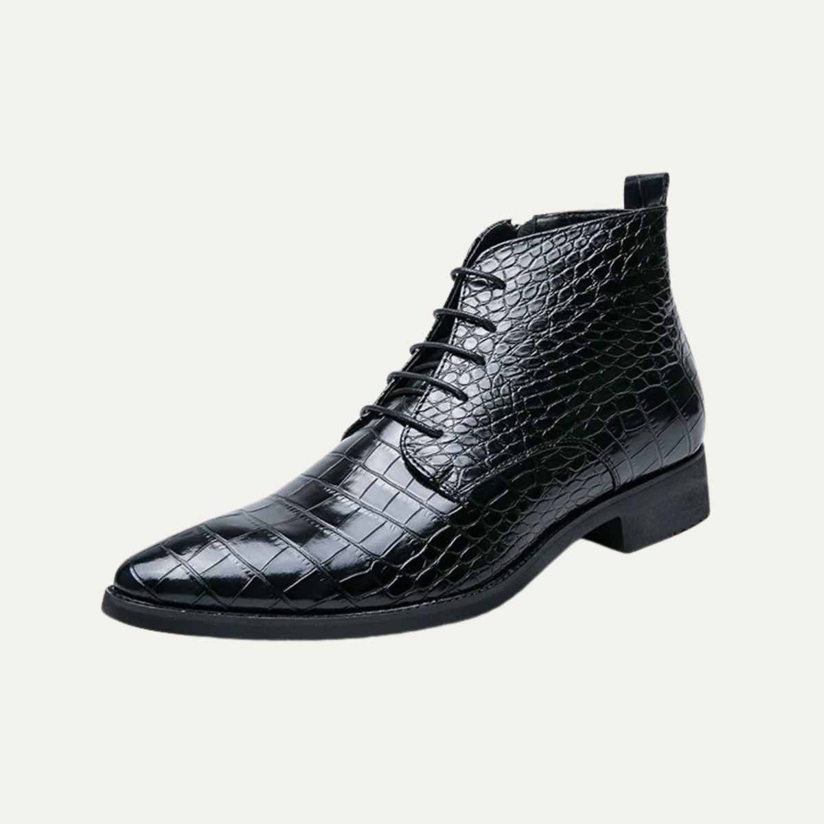 The Stromboli Men’s Crocodile Pattern Leather Ankle Boots - Black
