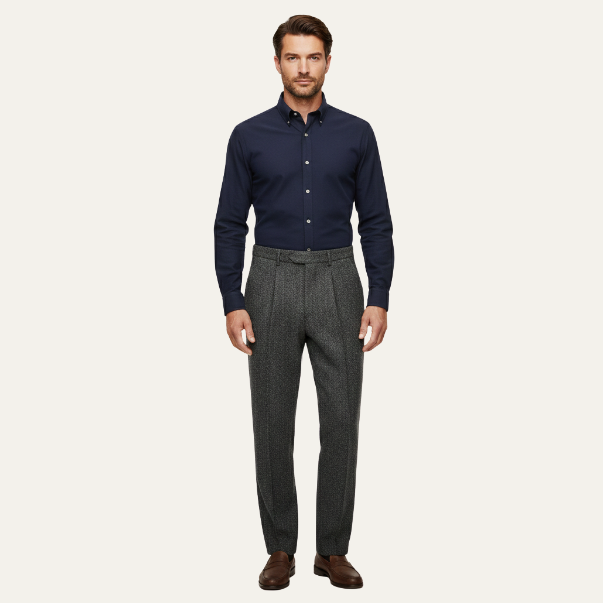 The Bridgecrest Men’s High Waisted Herringbone Retro Tweed Pants