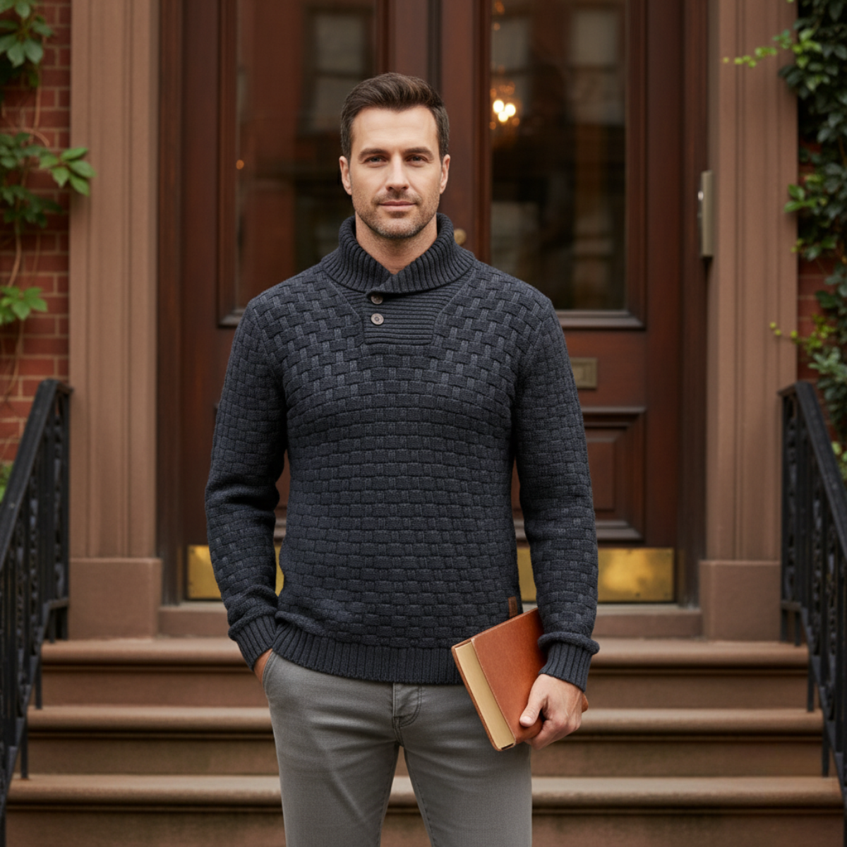 The Brighton Men’s Chunky Knit Sweater with Buttons