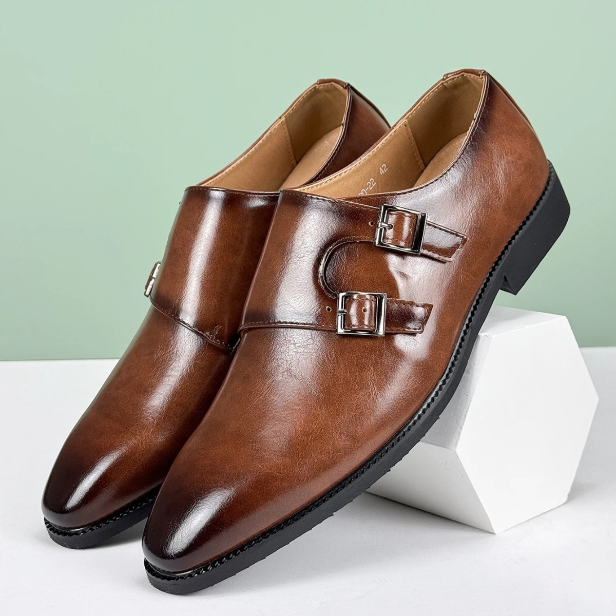 The Chianciano Men’s Leather Double Buckle Strap Dress Shoes