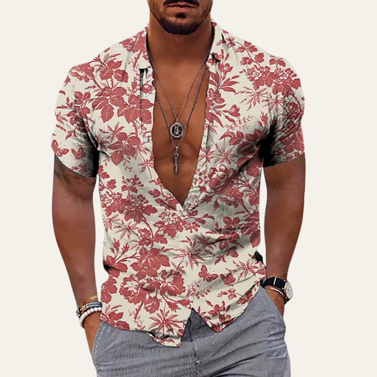 The Maple Gate Men’s Holiday Tropical Coconut Print Hawaiian Beach Shirt