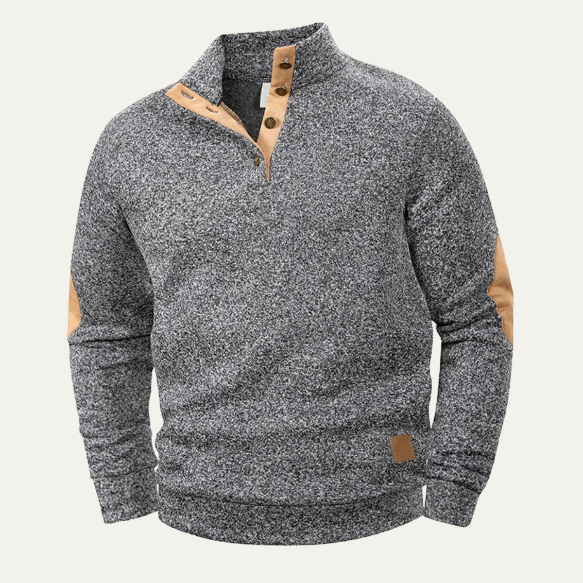 The Glenhurst Men's Stand Collar Fleece Sweater with Elbow Patches