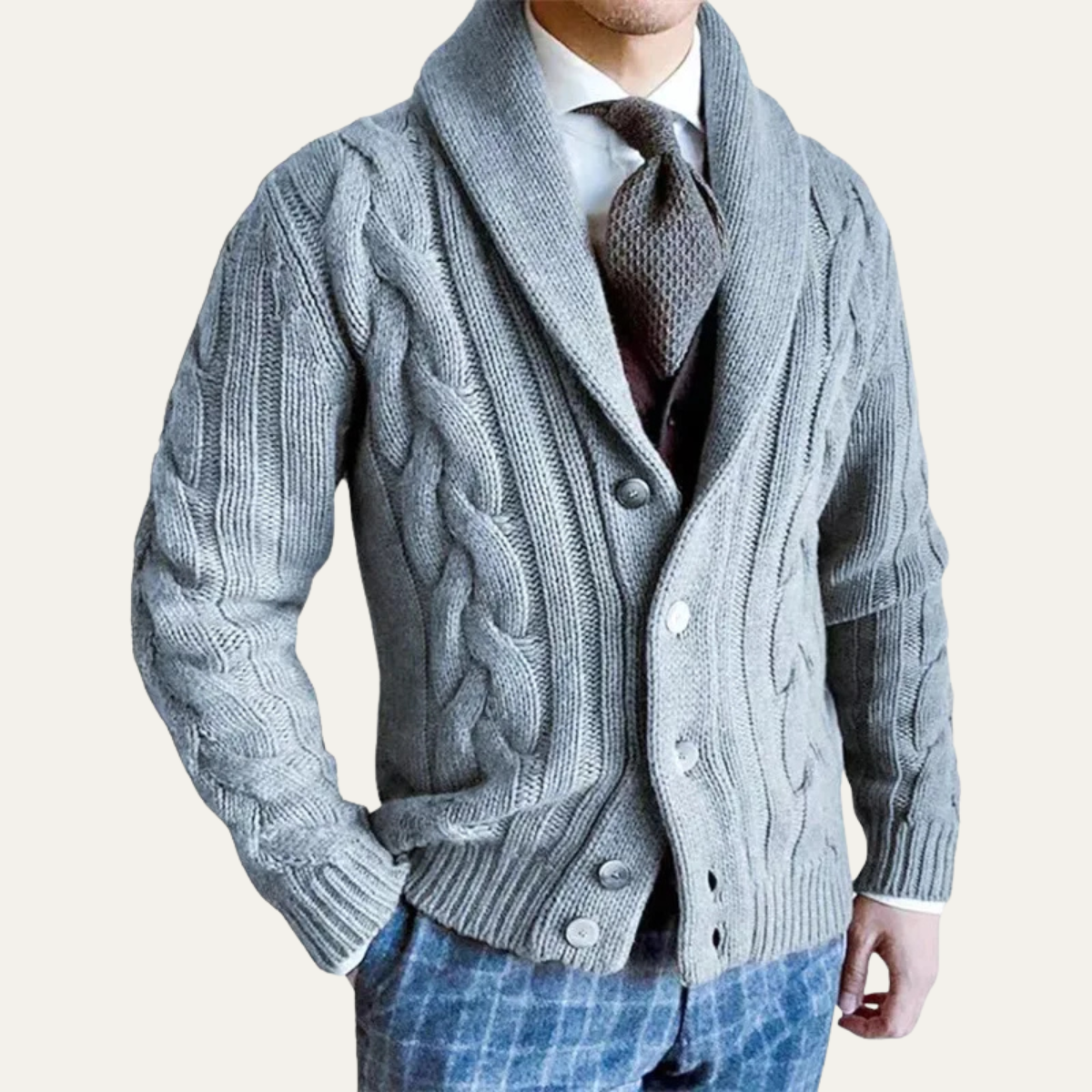 The Florence Men’s Winter Button Up Cable Knit Shawl Collar Cardigan