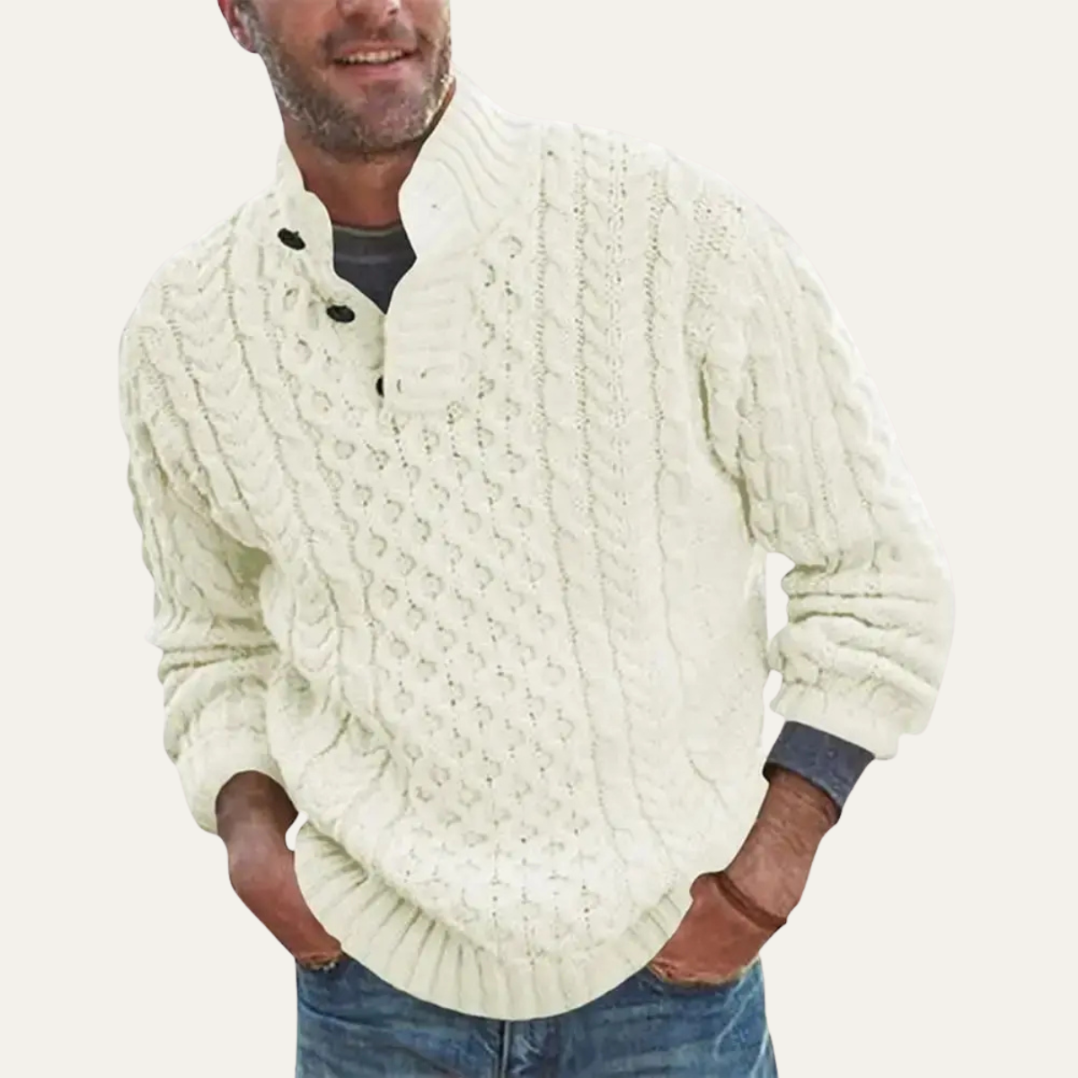 The Brighton Men’s Chunky Button Neck Knit Cable Sweater