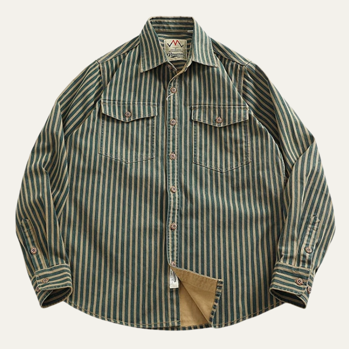 The Willowfall Men’s Nostalgic Casual Vertical Stripe Denim Shirt