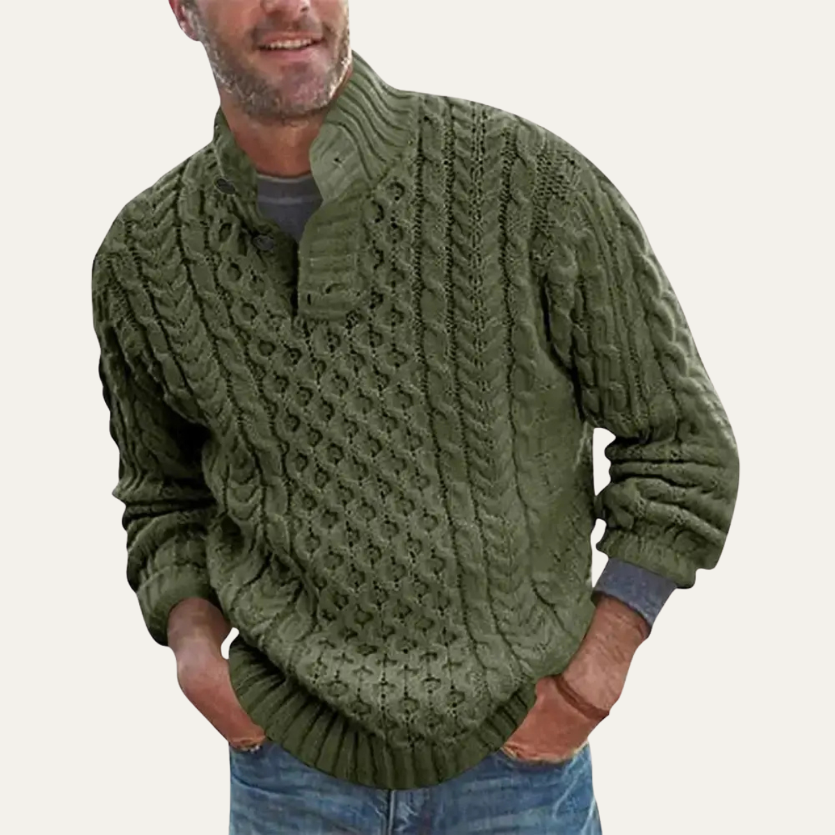 The Brighton Men’s Chunky Button Neck Knit Cable Sweater