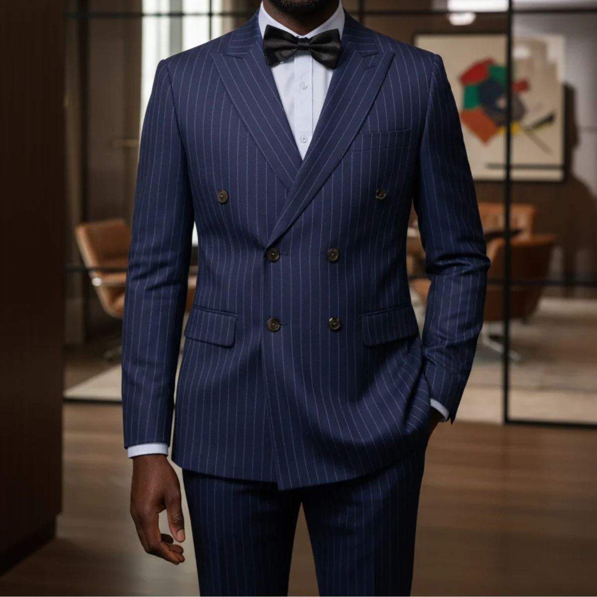 The Belleford Men’s Classic Pinstripe Suit – Elegant Double Breasted 2 Piece