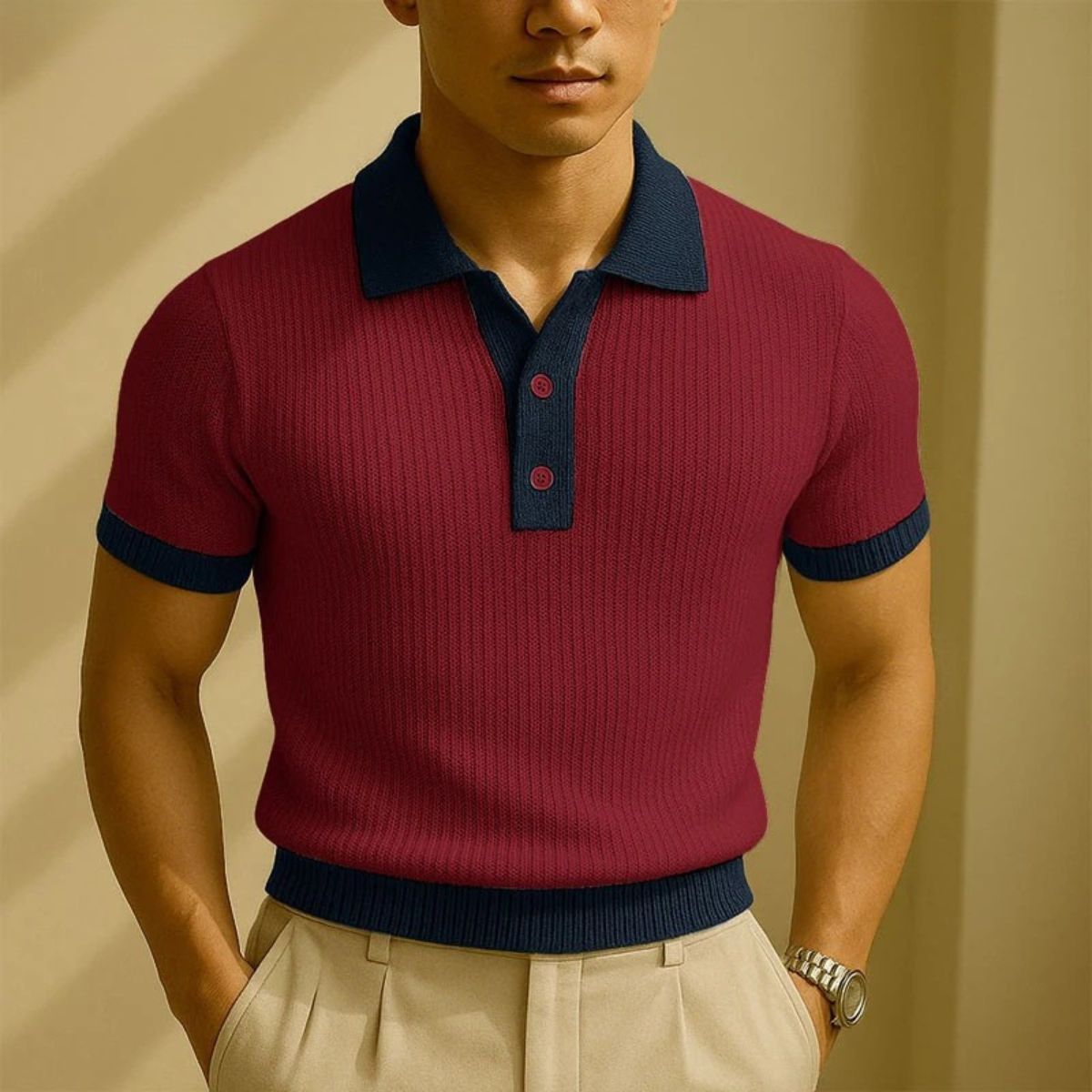 The Monferrato Men’s Patchwork Knit Polo T Shirt