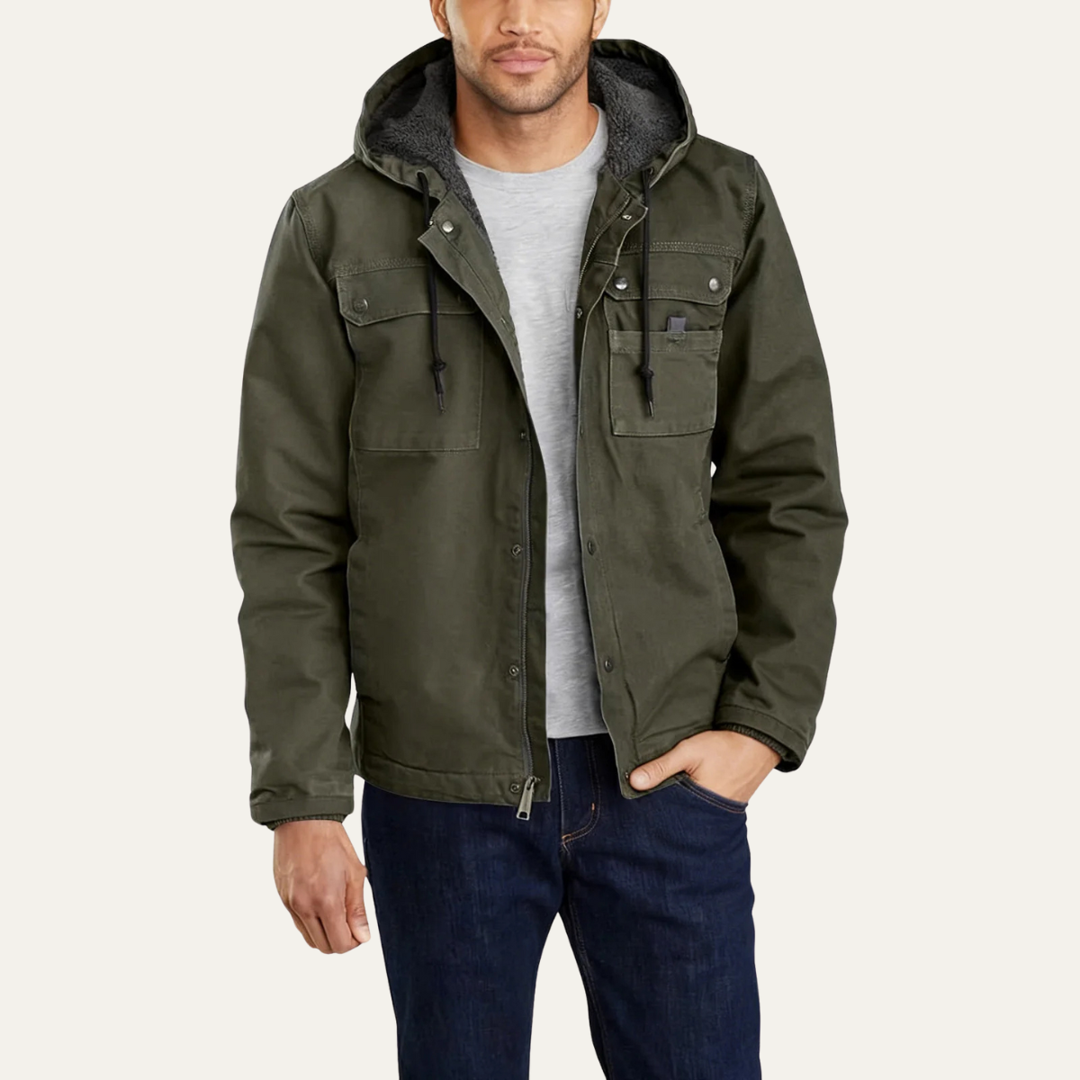 The Willowford Men’s Fleece Lined Hooded Vintage Denim Jacket