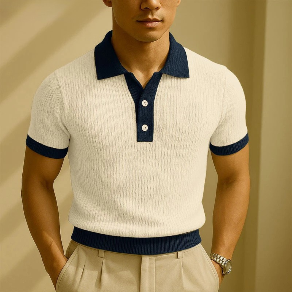The Monferrato Men’s Patchwork Knit Polo T Shirt
