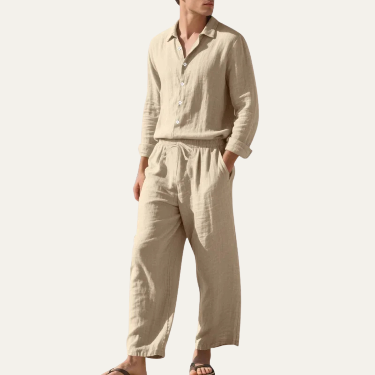 The Cumberland Men’s Linen Shirt & Wide Leg Trousers Set – Casual Beach Outfit