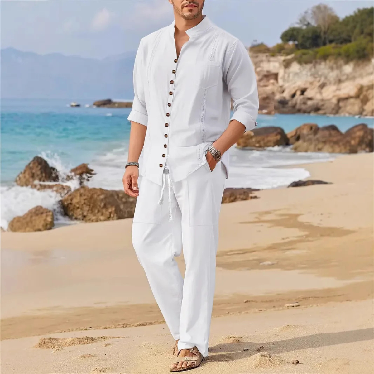 The Woodmere Men’s Retro Cotton & Linen Set – Shirt & Pants