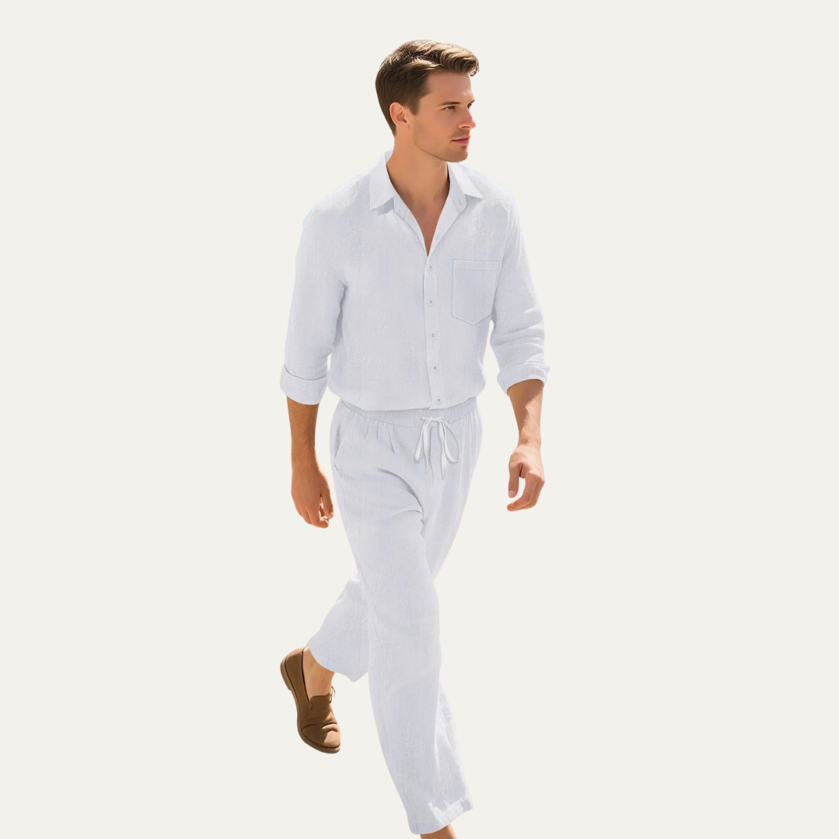 The Birmingham Men’s Linen Shirt & Drawstring Trousers Set – Summer Beach Outfit