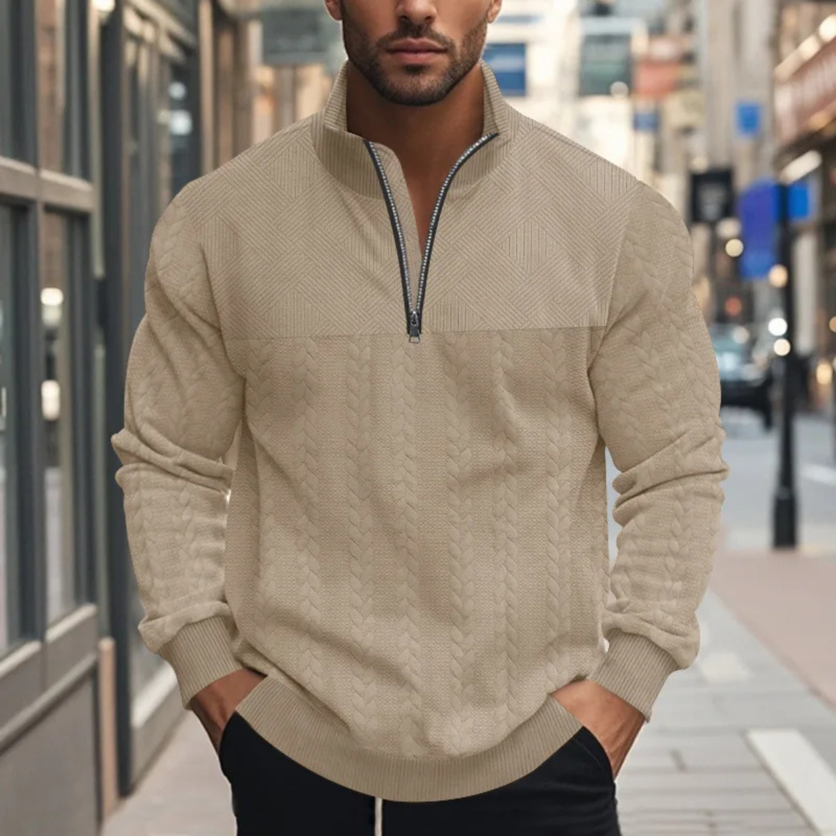 The Bellagio Men's Casual Stand Up Collar Knitted Jacquard Sweater