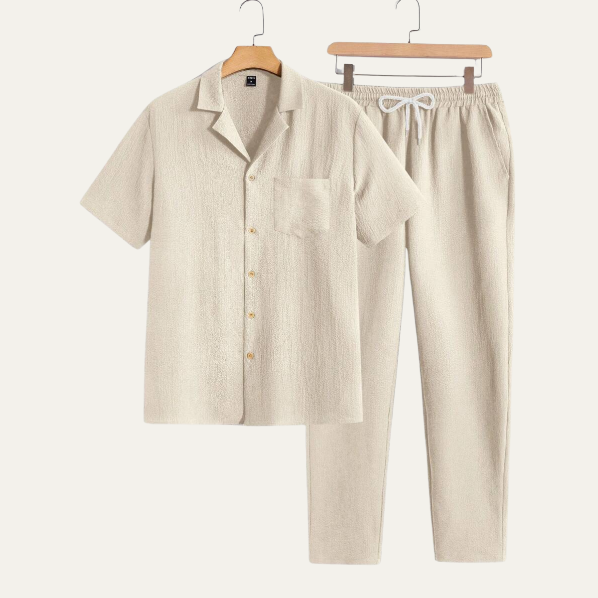 The Bordeaux Men’s Short Sleeve Button Shirt & Elastic Waist Trousers – Relaxed Beach Outfit