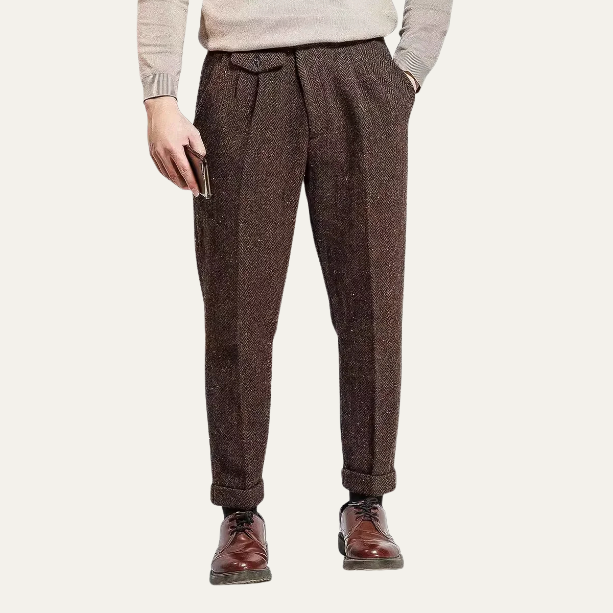 The Levico Men’s Retro Wool Straight Leg Tweed Pants with Pockets