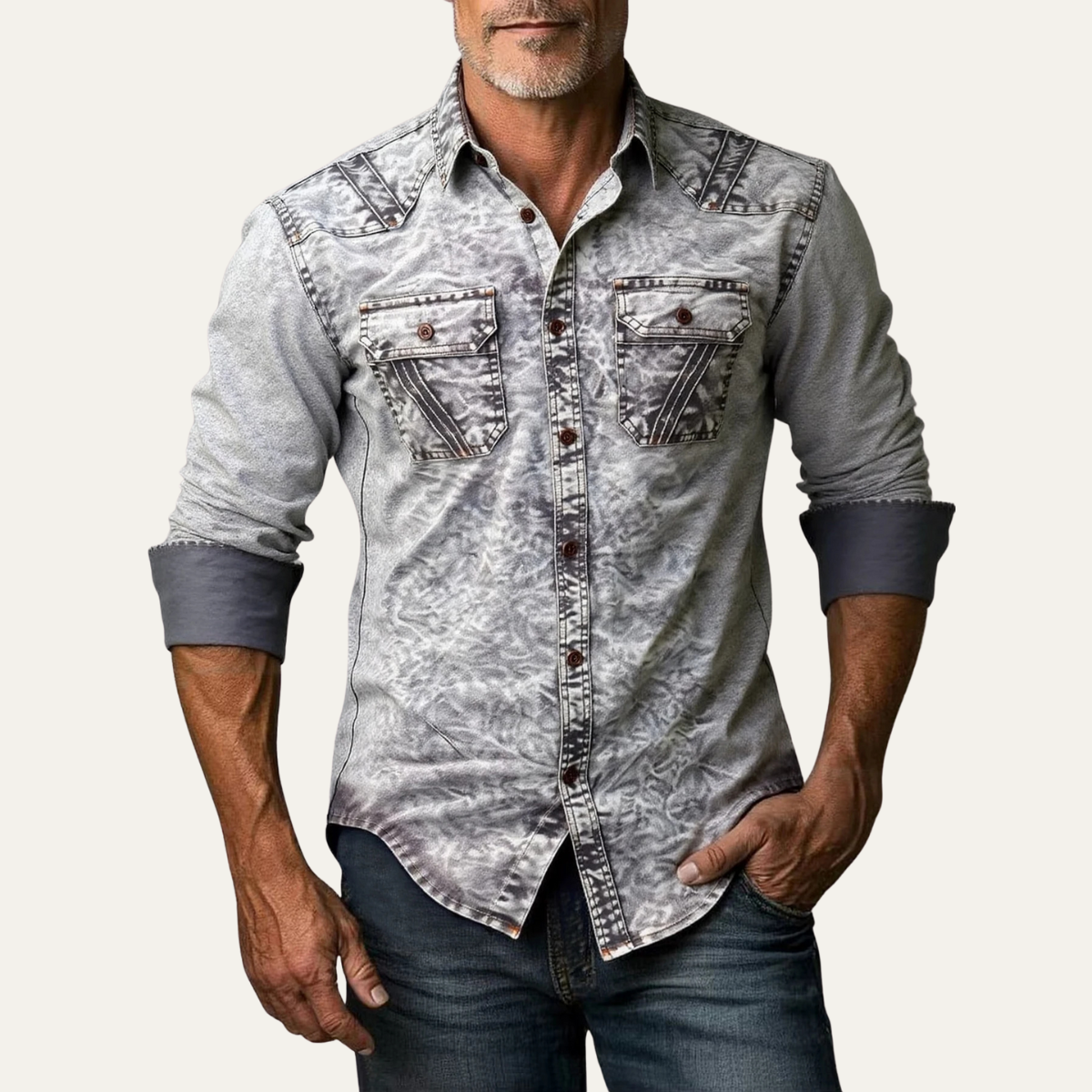 The Windcrest Men’s Casual Button Up Vintage Denim Shirt