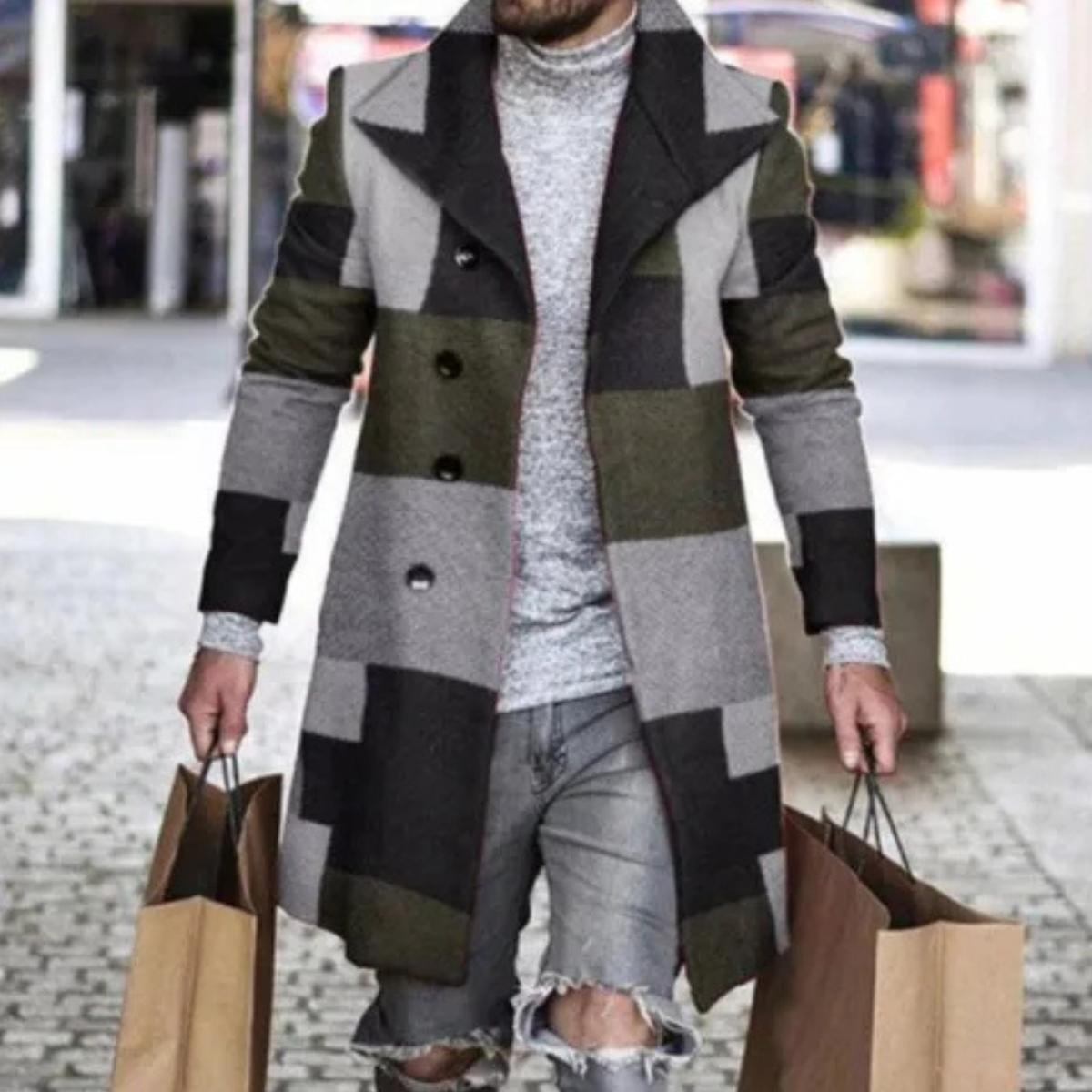 The Briarcliff Men's Long Plaid Check Winter Jacket