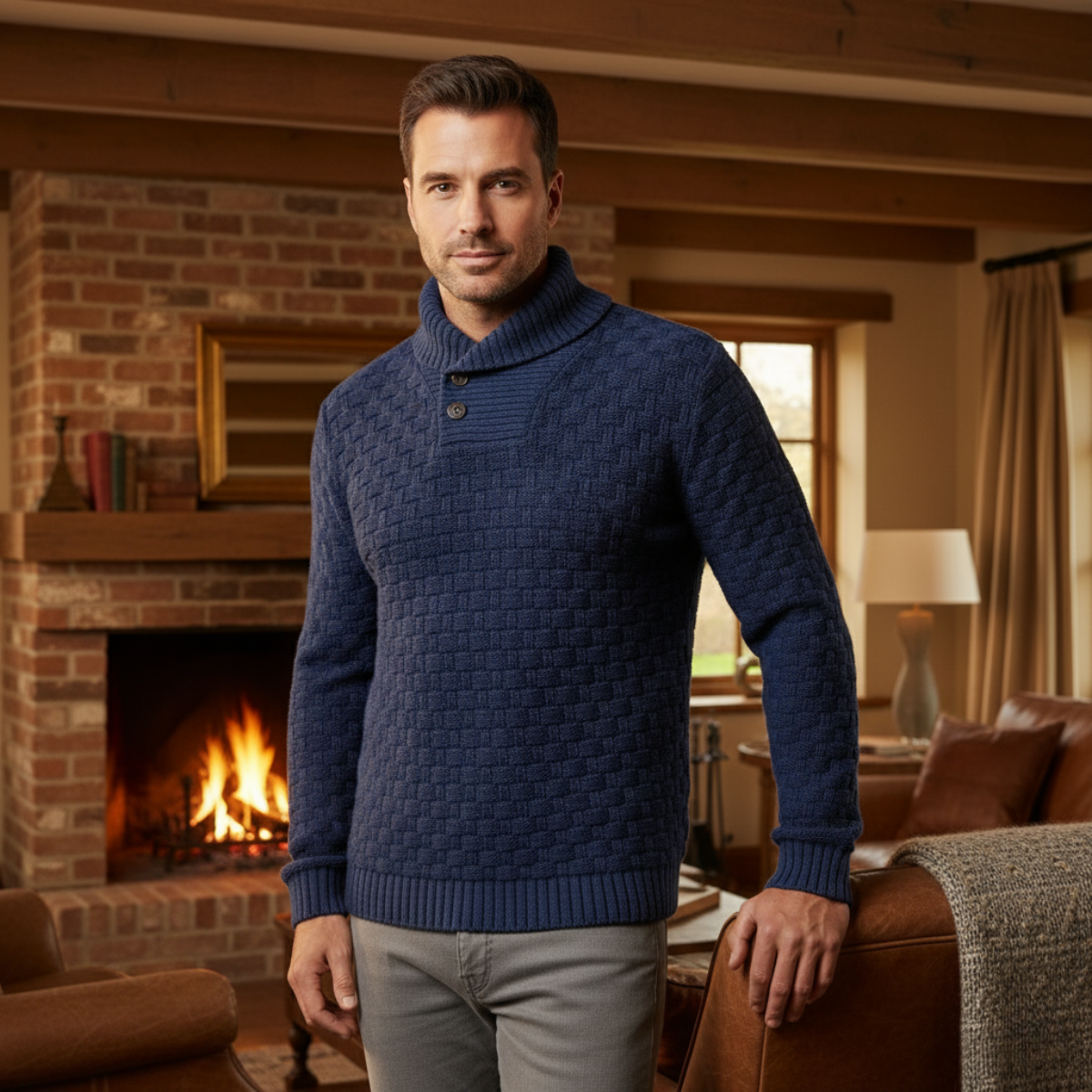 The Brighton Men’s Chunky Knit Sweater with Buttons