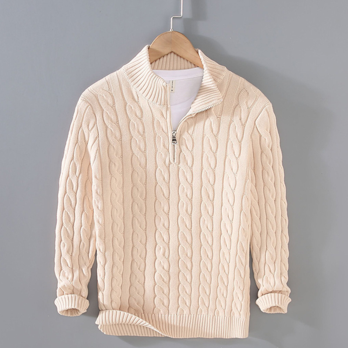 The Woodhall Men’s Premium Knit Cable Pattern Quarter Zip Sweater
